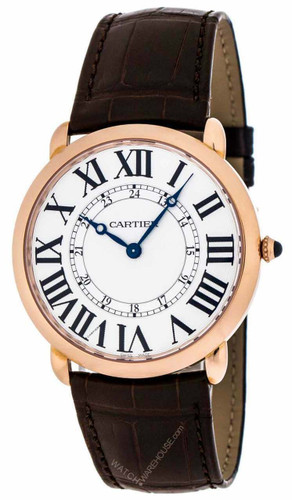 CARTIER Ronde Louis 42MM 18K Pink Gold Leather Men's Watch W6801004