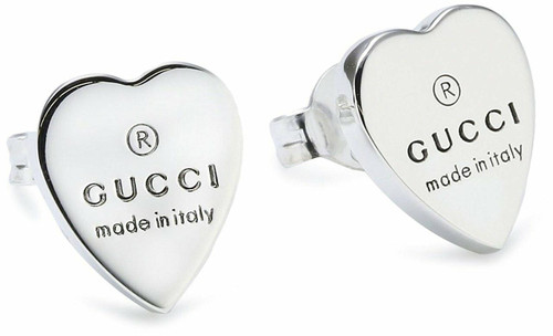 Jewelry Gucci Trademark Logo Engraved Heart Shape Silver Earrings YBD223990001