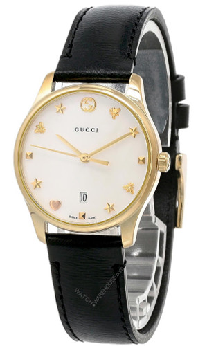 GUCCI G-Timeless Mother of Pearl Dial PVD Gold Women's Watch YA126589A