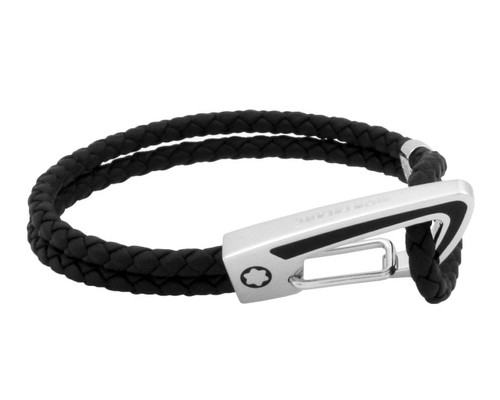 MONTBLANC Carabiner SS BLK Leather Lacquer Men's Bracelet 11855660