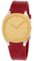 GUCCI 25H 34MM QTZ SS Golden Brass Dial Red LTHR Unisex Watch YA163415  