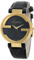 Gucci watches GUCCI Interlocking G Yellow Gold BLK Dial LTHR Unisex Watch YA133326