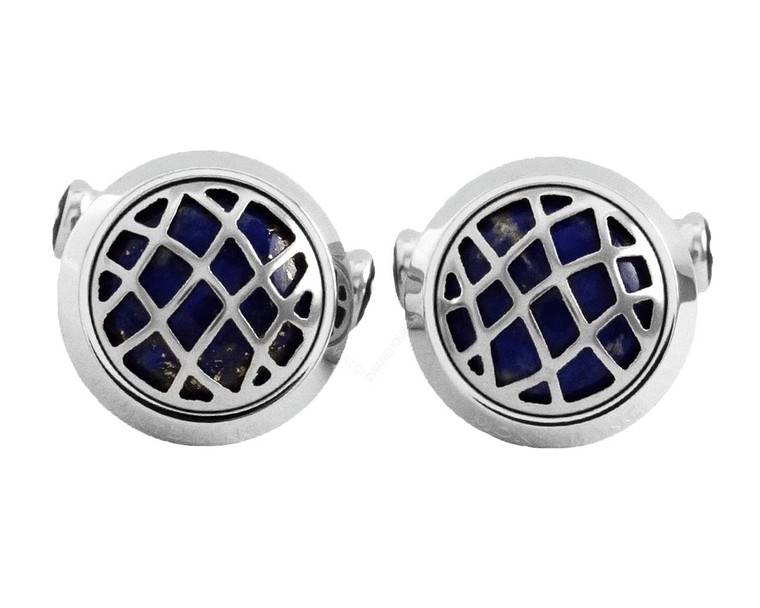 Montblanc Accessories MONTBLANC Round Stainless Steel With Lapis Lazuli Inlay Cufflinks 123801