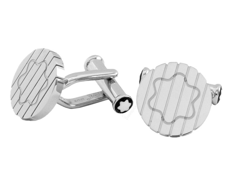 Montblanc Accessories MONTBLANC Round Stainless Steel With Snowcap Emblem Cufflinks 123802