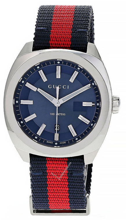 Gucci watches GUCCI GG2570 41MM Quartz Blue Dial Blue/Red Nylon Mens Watch YA142304