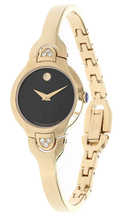 Movado watches MOVADO Kara 24MM SS Diamond Black Dial Womens Bangle Watch 0605490