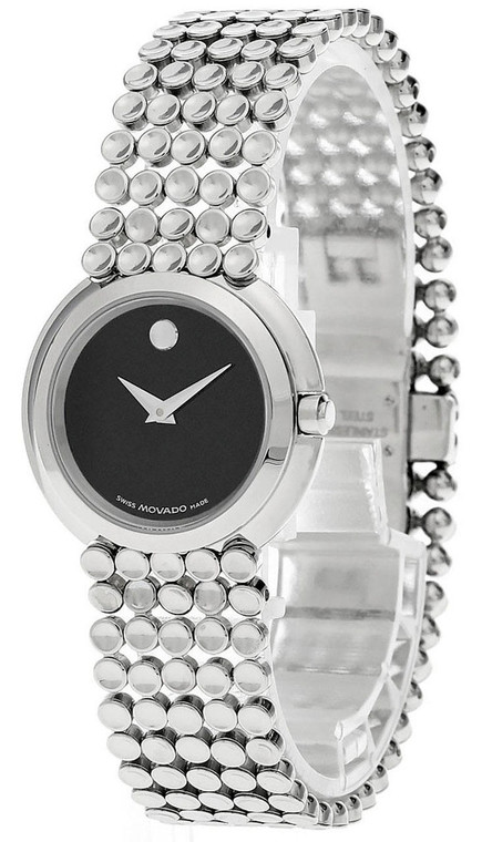 Movado watches MOVADO Trembrili 28MM QTZ SS Black Dial Bracelet Womens Watch 0605366