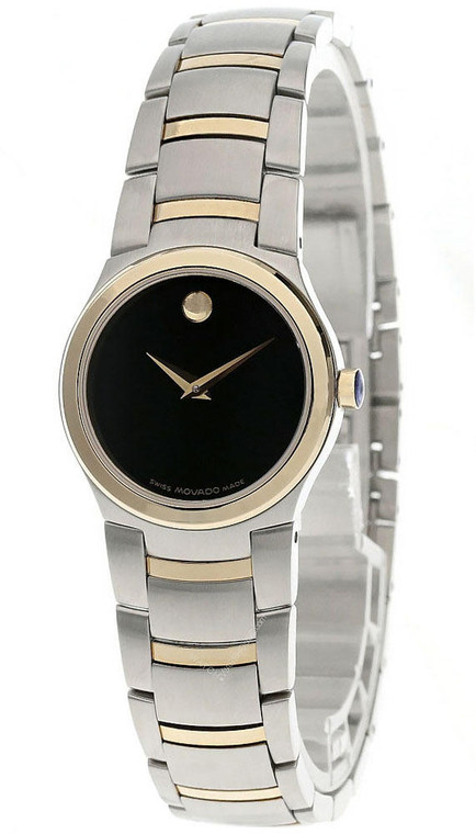 Movado watches MOVADO Kardelo Stainless Steel Black Dial 2-Tone Womens Watch 0605482