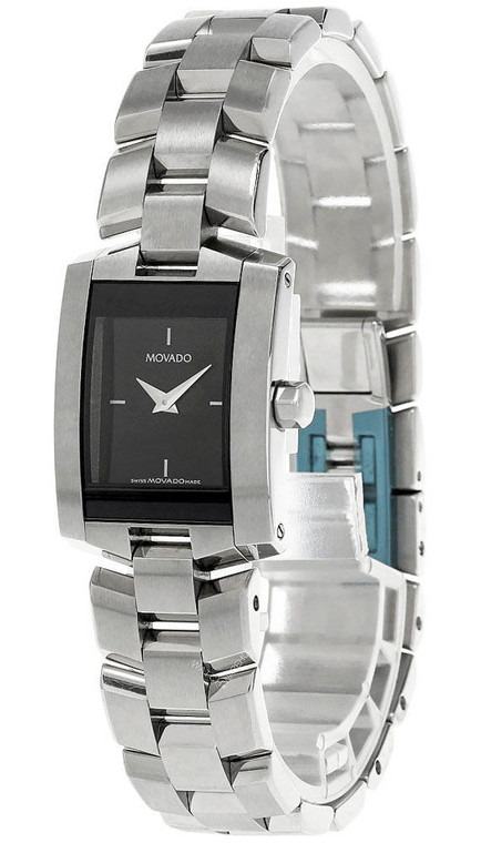 Movado watches MOVADO Eliro 22MM S-Steel Rectangular Black Dial Womens Watch 0604182