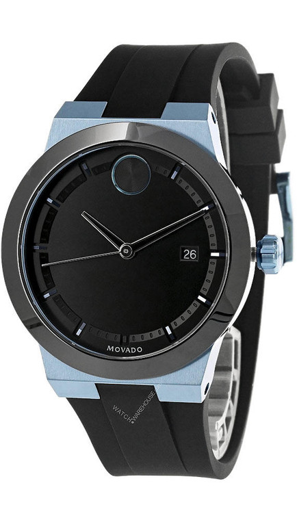Movado watches MOVADO Bold Fusion 42MM Black/Blue Silicone Strap Mens Watch 3600626