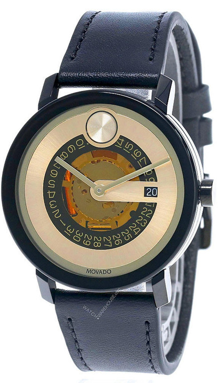 Movado watches MOVADO Bold Evolution 40MM Gold Dial BLACK Leather Mens Watch 3600676