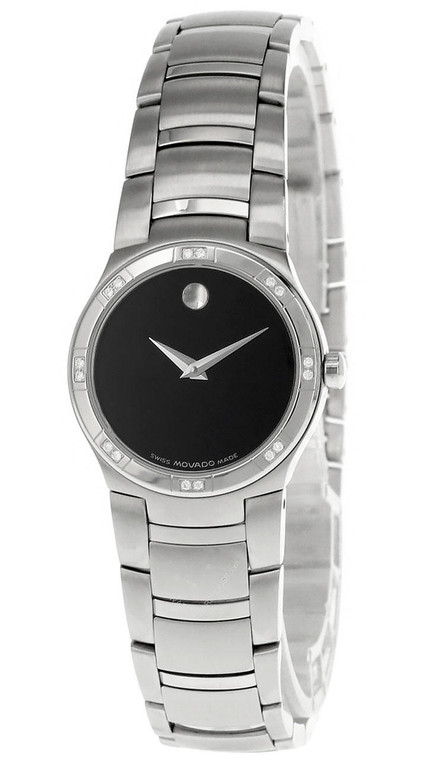 Movado watches MOVADO Juro S-Steel Black Dial Diamond Bezel Womens Watch 0605032