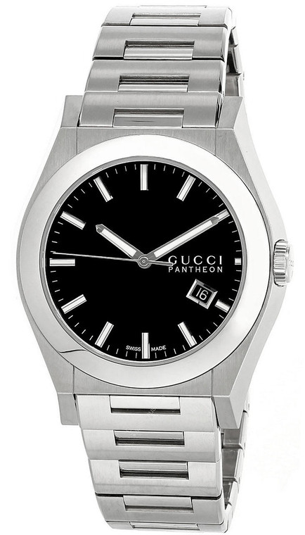 Gucci watches GUCCI Pantheon Stainless Steel Black Dial Date Mens Watch YA115209