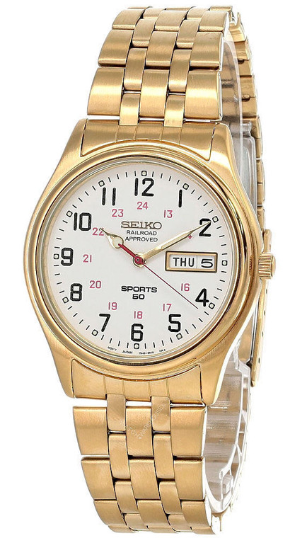 Seiko watches SEIKO Railroad Approved Sports 50 SS Gold White Dial Mens Watch SGG532