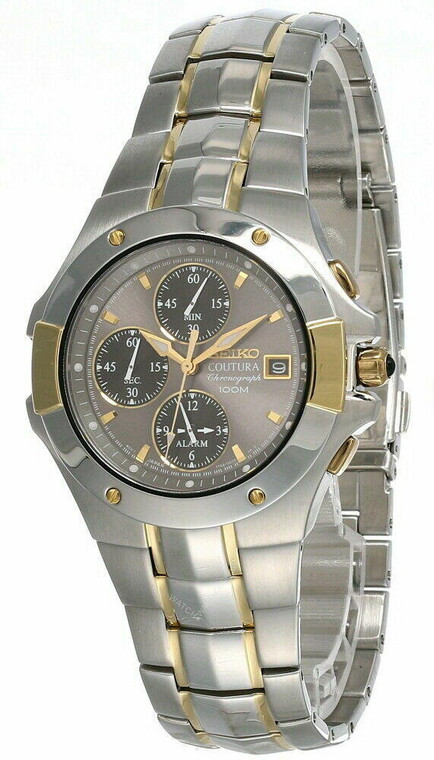 Seiko watches SEIKO Coutura 39MM Chrono Brown Dial SS Mens Watch SNA548