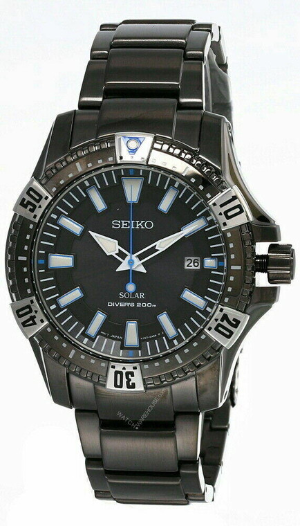 Seiko watches SEIKO Solar 45MM Black Dial S-Steel Mens Watch SNE281