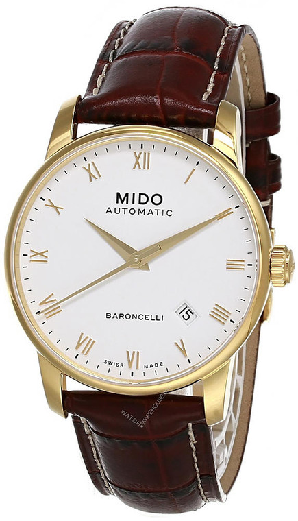 Mido Watches MIDO Baroncelli 38MM AUTO White Dial Brown LTHR Mens Watch M8600.3.26.8