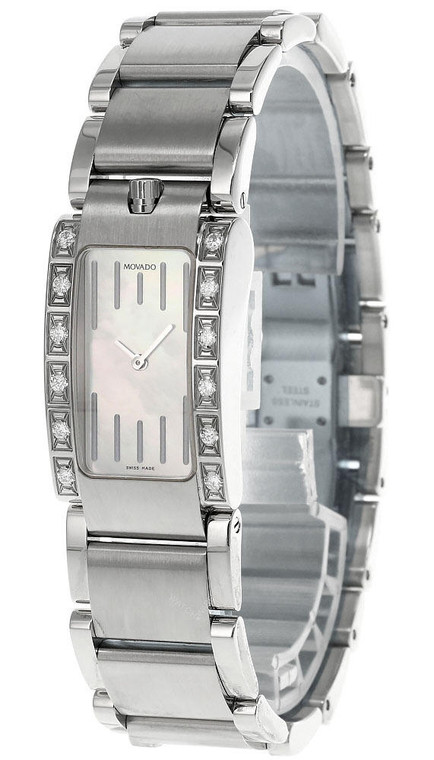 Movado watches MOVADO 20MM Stainless Steel MOP Dial Diamond Bezel Womens Watch 0604864