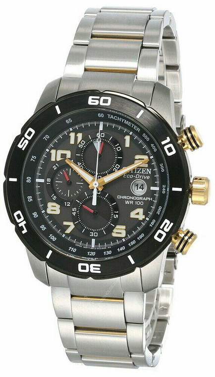 Citizen Watches CITIZEN Eco Drive Black Dial Chrono 2-Tone SS Mens Watch CA0469-59E