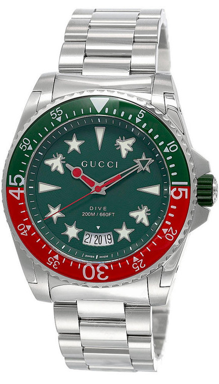 Gucci watches GUCCI Dive 45MM Quartz S-Steel Green Dial Bracelet Mens Watch YA136222
