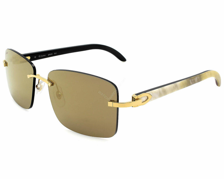 Cartier Eyewear CARTIER Gold/ White Temples BUFFALO HORN Unisex Sunglasses CT0030RS-001