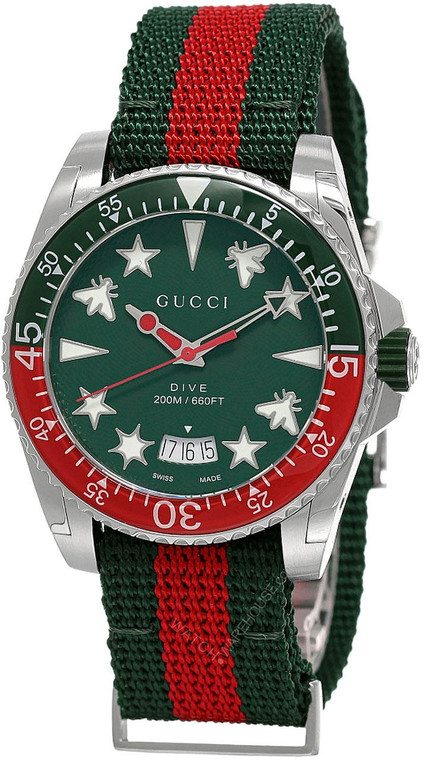 Gucci watches GUCCI Dive 45MM Quartz Green Dial Nylon Strap Mens Watch YA136339