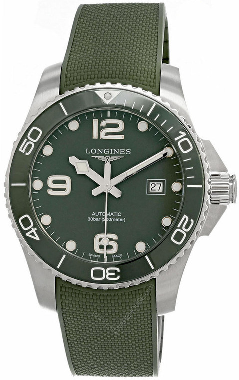 Longines watches LONGINES HydroConquest 41MM AUTO Green Rubber Strap Mens Watch L37814069