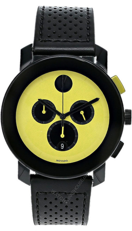 Movado watches MOVADO Bold TR90 43.5MM Yellow Dial Black LTHR Mens Watch 3600766