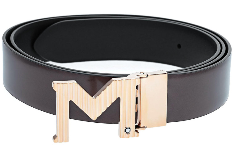 Montblanc Accessories MONTBLANC M Shaped Brown/Black 35MM Reversible Leather Belt 129448