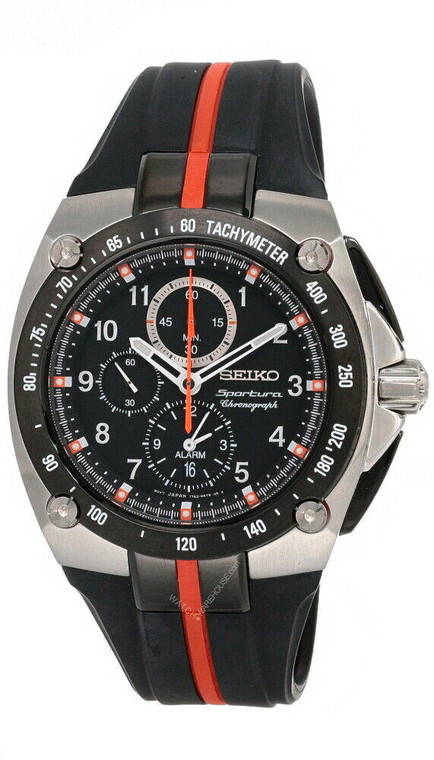 Seiko watches Seiko Sportura Alarm Chronograph Black Dial Rubber Strap SNAE07