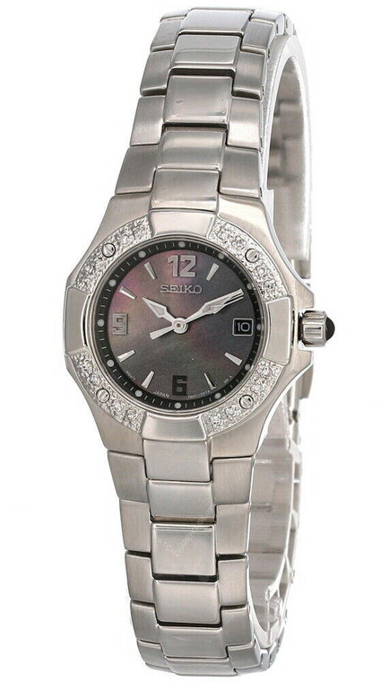 Seiko watches New Seiko Coutura 28MM Black MOP Dial S-Steel Bracelet Women's Watch SXD575