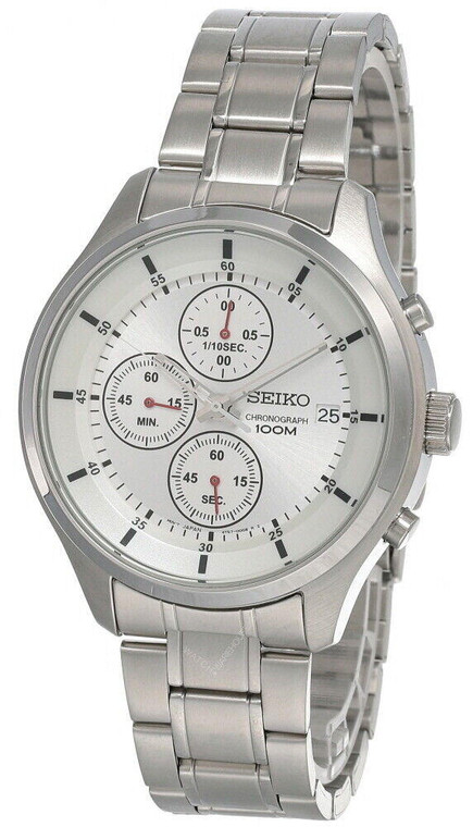 Seiko watches Seiko Chronograph Silver Dial 43MM S-Steel Men's Watch SKS535
