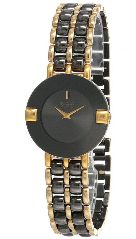 Bulova watches New Bulova Quartz Black Dial Two-tone SS Women's Watch 96M24