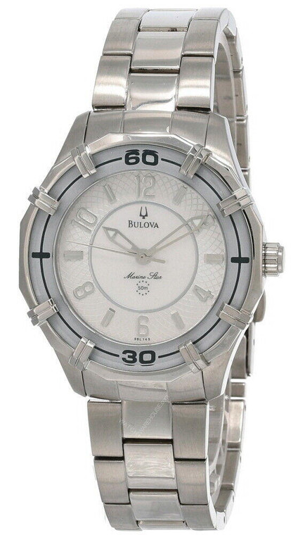 Bulova watches New Bulova Marine Star 36MM Silver MOP Dial SS Women's Watch 96L145