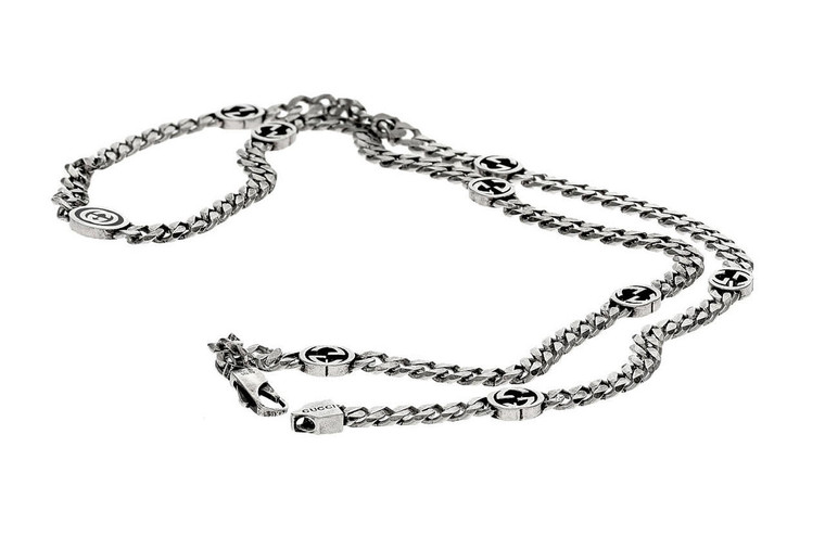 Gucci Jewelry GUCCI Sterling Silver & Black Enamel Interlocking G Necklace YBB67866100100U 