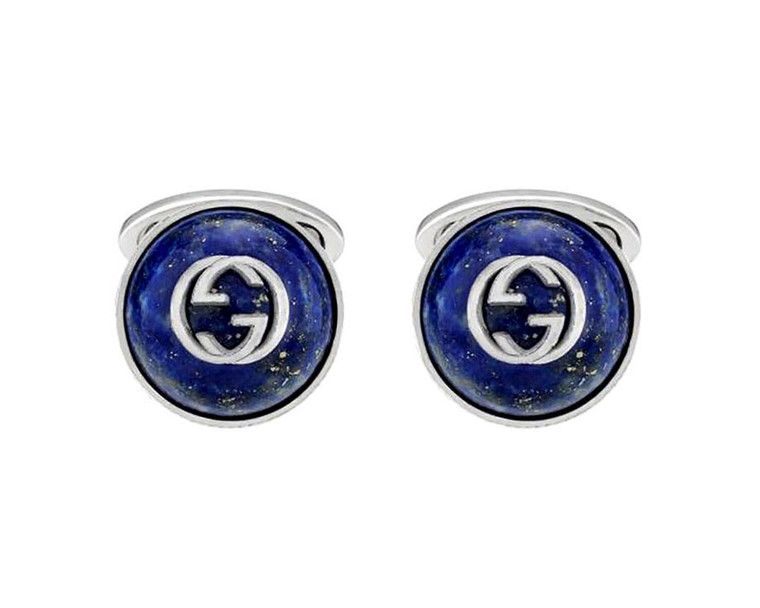 Gucci Jewelry GUCCI Interlocking G Sterling Silver Enamel Blue Cufflinks YBE64558900100U 