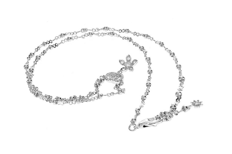 Gucci Jewelry GUCCI 18K White Gold 0.12ct Diamond Flower Pendant Necklace YBB58184200100U 