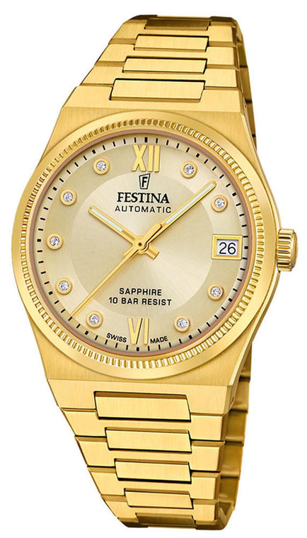 Festina FESTINA Swiss Made AUTO 35MM Yellow Gold Beige Dial Women's Watch F20033-2 