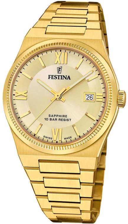 Festina FESTINA Swiss Made Quartz 40MM Yellow Gold Beige Dial Men's Watch F20038-2 