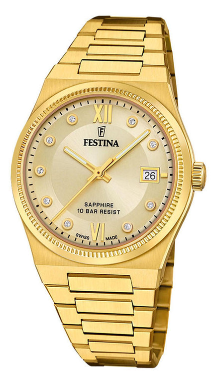 Festina FESTINA Swiss Made Quartz 35MM Yellow Gold Beige Dial Women's Watch F20039-2 