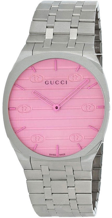 Gucci watches GUCCI 25H Quartz Pink Colored Glass Dial 38MM SS Women's Watch YA163410 