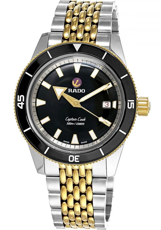Rado watches RADO Captain Cook Automatic 42MM Black Dial Two-Tone Men's Watch R32138153 