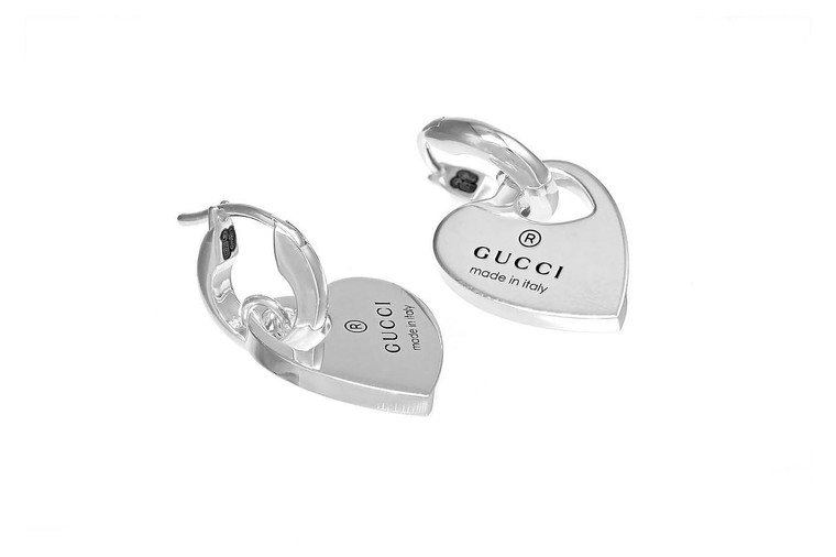 Gucci Jewelry GUCCI Trademark Sterling Silver Hoop With Hanging Heart Earrings YBD796302001 