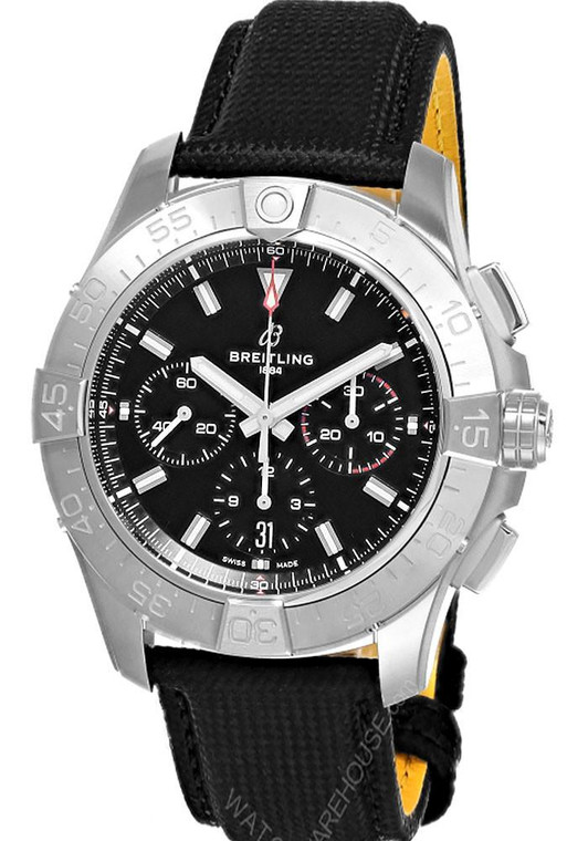 BREITLING Avenger B01 Chronograph 44MM Black Dial Leather Men's Watch AB0147101B1X1