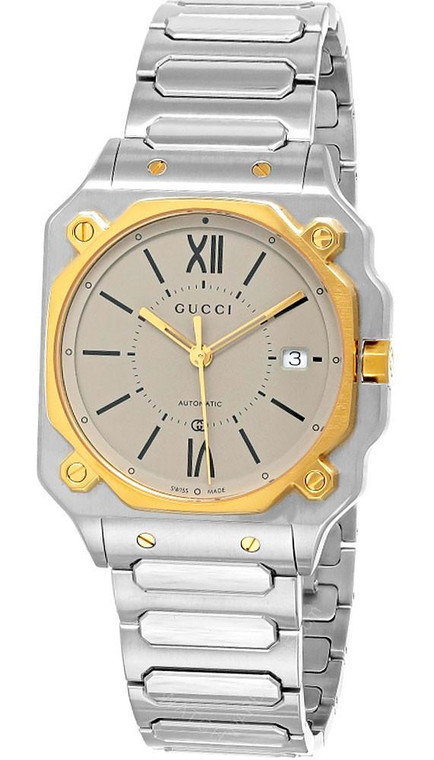 Gucci watches GUCCI G-Flat Automatic SS 36MM 18K Gold Plated Bezel Men's Watch YA166403 