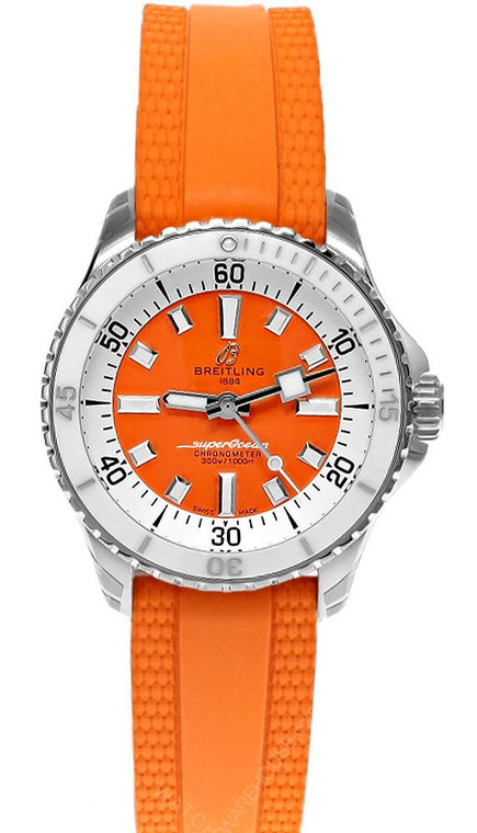 BREITLING Superocean Automatic 36MM Orange Rubber Women's Watch A17377211O1S1