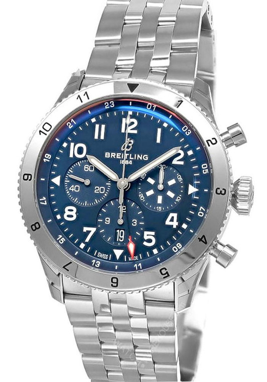 BREITLING Super Avi B04 Chronograph GMT 46MM Tribute to Vought F4U Corsair Blue Dial Men's Watch AB04451A1C1A1 
