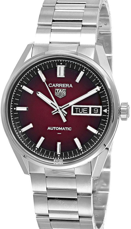 TAG HEUER Carrera Day-Date SS 41MM Red Dial Men's Watch WDA2113.BA0043
