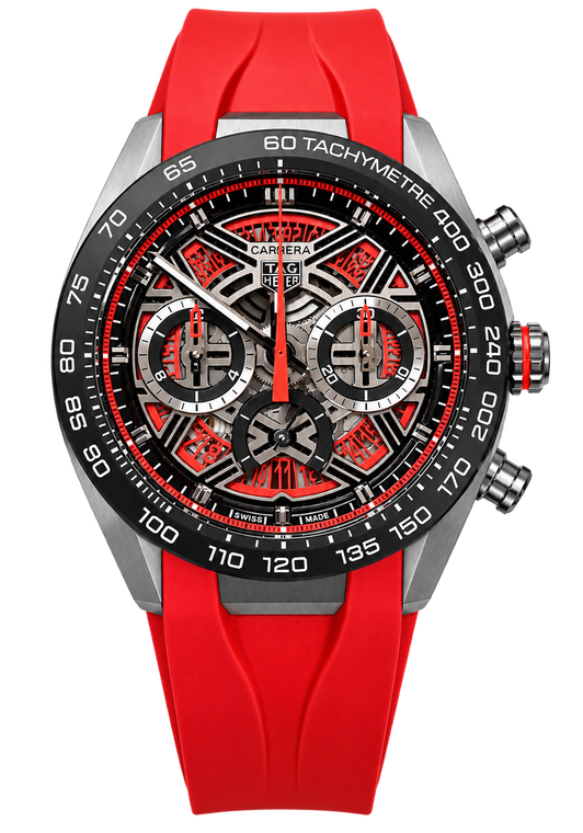 TAG HEUER Carrera Chronograph Extreme Sport 44MM Titanium Orange-Red Rubber Men's Watch CBU2082.FT6275
