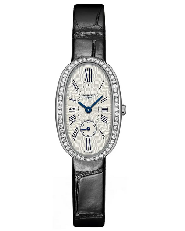 LONGINES Symphonette Quartz 34MM Silver Dial Diamond Bezel Leather Women's Watch L2.306.0.71.0 / L23060710